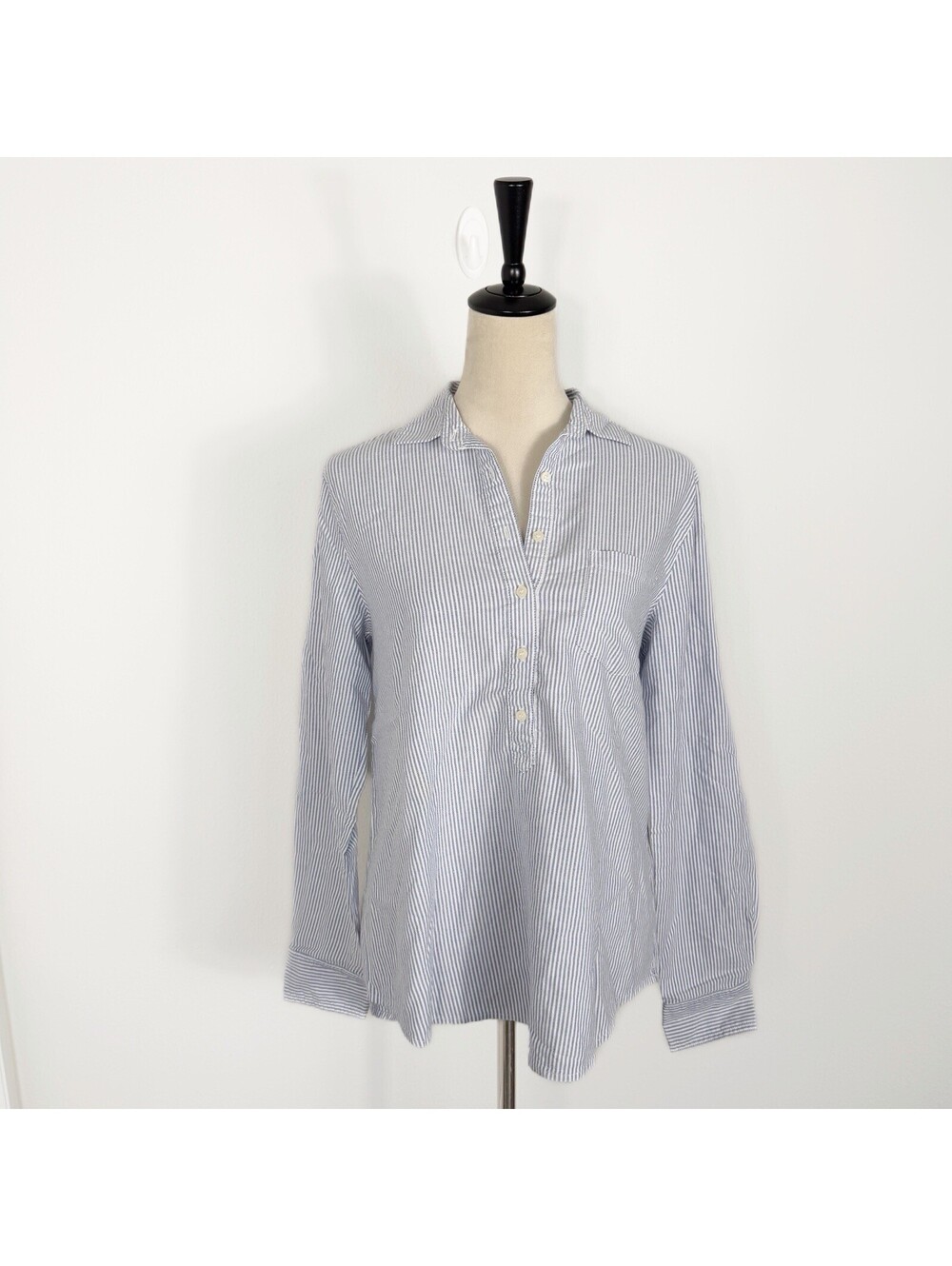 J Crew Womens Blue Stripe Popover Collared Blouse Clean Girl Minimalist Medium
